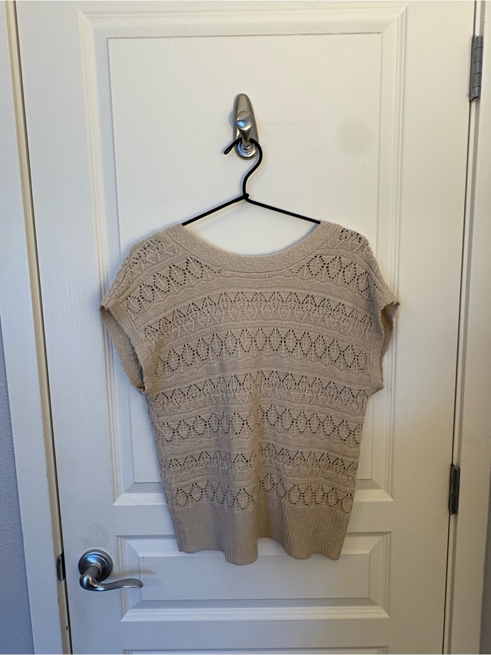 Maurices Tan Open-Knit Short Sleeve Sweater